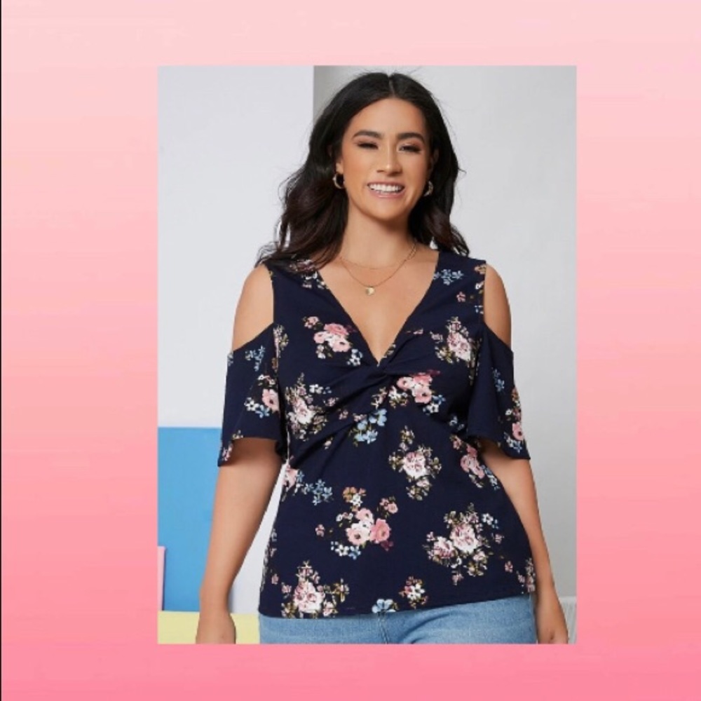 Shein Floral Cold Shoulder Top